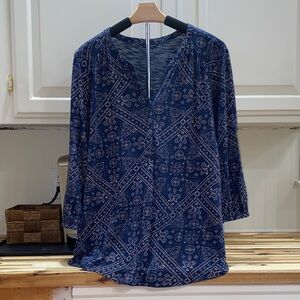🍀 Lucky Brand Navy Geometric Print 3/4 Sleeve Women’s 1X Top
